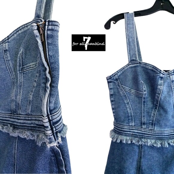 7 For All Mankind NEW Western MUSE Sweetheart Neck Frayed Fitted Denim Dress S - Picture 3 of 12